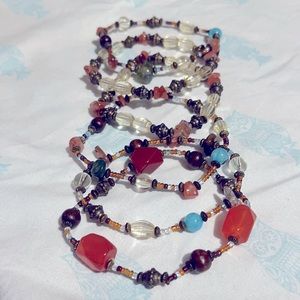 Six Assorted Gemstone Chip and Bead Multi Colored Bracelets